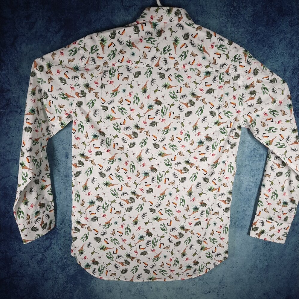 Animal Zoo Print Long Sleeve Shirt Men 39/15.5 Regular Fit Oscar of Sweden - Picture 4 of 7
